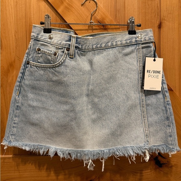 RE/DONE & PAM Mid Rise Wrap Jean Skirt Maliblue Size 27 - Picture 2 of 5